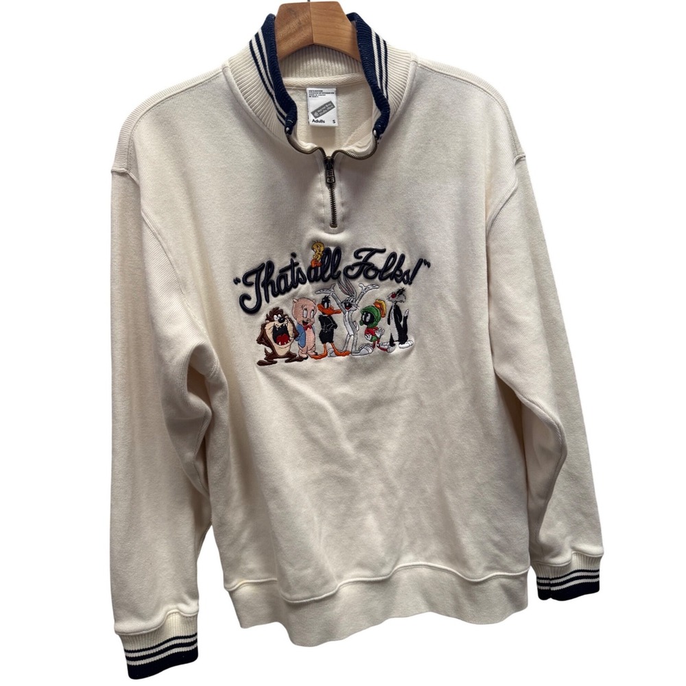 Vintage 1998‎ Warner Bros Studio Store Looney Tunes Quarter Zip Sweatshirt Small